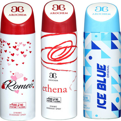 

Arochem Romeo & Ethena & Ice Blue Combo Pack Dynamic Deodorant Spray Deodorant Spray - For Men & Women(600 ml, Pack of 3)