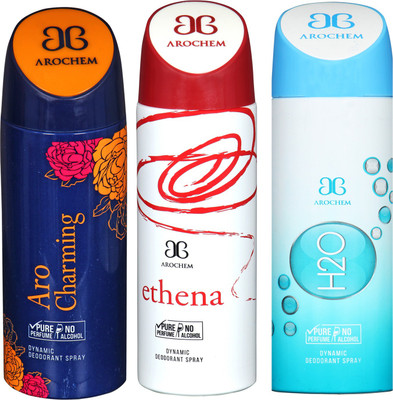 

Arochem Aro Charming & Ethena & H2O Combo Pack Dynamic Deodorant Spray Deodorant Spray - For Men & Women(600 ml, Pack of 3)