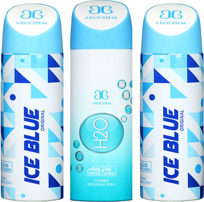 

arochem ICE BLUE-2 AND H2O 3 PACK COMBO DYNAMIC DEODORANT SPRAY Deodorant Spray - For Men & Women(600 ml, Pack of 3)