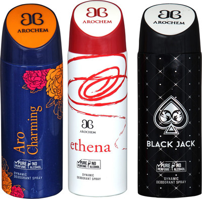 

Arochem Aro Charming & Ethena & Black Jack Combo Pack Dynamic Deodorant Spray Deodorant Spray - For Men & Women(600 ml, Pack of 3)