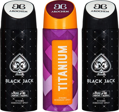 

arochem BLACK JACK-2 AND TITANIUM 3 PACK COMBO DYNAMIC DEODORANT SPRAY Deodorant Spray - For Men & Women(600 ml, Pack of 3)