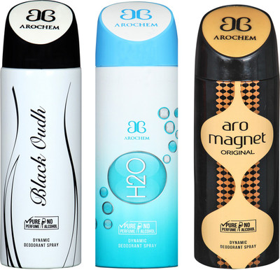 

arochem BLACK OUDH AND ARO MAGNET & H2O 3 PACK COMBO DYNAMIC DEODORANT SPRAY Deodorant Spray - For Men & Women(600 ml, Pack of 3)