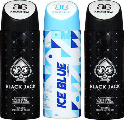 

arochem BLACK JACK-2 AND ICE BLUE 3 PACK COMBO DYNAMIC DEODORANT SPRAY Deodorant Spray - For Men & Women(600 ml, Pack of 3)