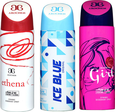 

arochem ETHENA AND GIRL & ICE BLUE 3 PACK COMBO DYNAMIC DEODORANT SPRAY Deodorant Spray - For Men & Women(600 ml, Pack of 3)