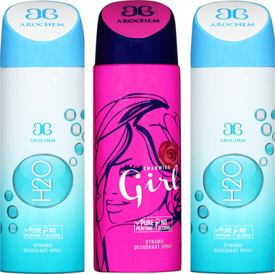 

arochem H2O-2 AND GIRL 3 PACK COMBO DYNAMIC DEODORANT SPRAY Deodorant Spray - For Men & Women(600 ml, Pack of 3)