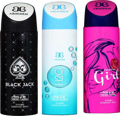 

arochem BLACK JACK AND GIRL & H2O 3 PACK COMBO DYNAMIC DEODORANT SPRAY Deodorant Spray - For Men & Women(600 ml, Pack of 3)