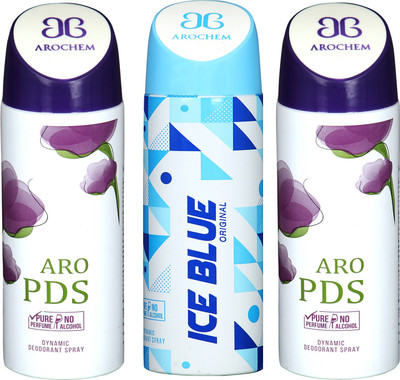 

arochem ARO PDS-2 & ICE BLUE 3 PACK COMBO DYNAMIC DEODORANT SPRAY Deodorant Spray - For Men & Women(600 ml, Pack of 3)
