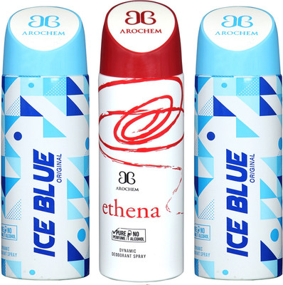 

arochem ICE BLUE-2 AND ETHENA 3 PACK COMBO DYNAMIC DEODORANT SPRAY Deodorant Spray - For Men & Women(600 ml, Pack of 3)