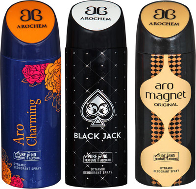 

arochem ARO CHARMING & ARO MAGNET AND BLACK JACK 3 PACK COMBO DYNAMIC DEODORANT SPRAY Deodorant Spray - For Men & Women(600 ml, Pack of 3)