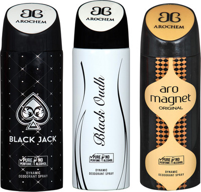 

arochem BLACK JACK AND ARO MAGNET & BLACK OUDH 3 PACK COMBO DYNAMIC DEODORANT SPRAY Deodorant Spray - For Men & Women(600 ml, Pack of 3)