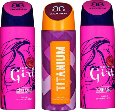 

arochem 2 AND TITANIUM 3 PACK COMBO DYNAMIC DEODORANT SPRAY Deodorant Spray - For Men & Women(600 ml, Pack of 3)