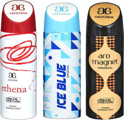 

arochem ETHENA AND ARO MAGNET & ICE BLUE 3 PACK COMBO DYNAMIC DEODORANT SPRAY Deodorant Spray - For Men & Women(600 ml, Pack of 3)
