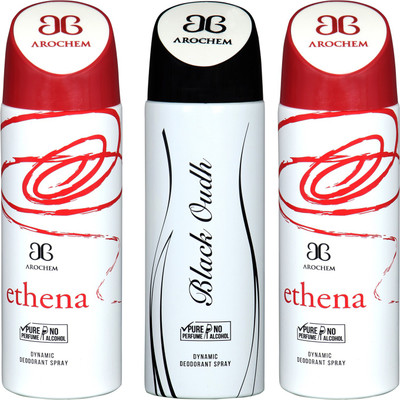 

arochem ETHENA AND BLACK OUDH & ETHENA 3 PACK COMBO DYNAMIC DEODORANT SPRAY Deodorant Spray - For Men & Women(600 ml, Pack of 3)