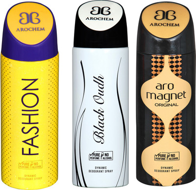 

Arochem Fashion & Black Oudh & Aro Magnet Combo Pack Dynamic Deodorant Spray Deodorant Spray - For Men & Women(600 ml, Pack of 3)