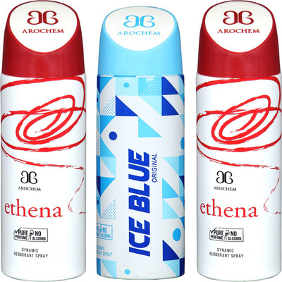 

arochem ETHENA AND ICE BLUE & ETHENA 3 PACK COMBO DYNAMIC DEODORANT SPRAY Deodorant Spray - For Men & Women(600 ml, Pack of 3)