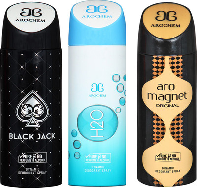 

arochem BLACK JACK AND ARO MAGNET & H2O 3 PACK COMBO DYNAMIC DEODORANT SPRAY Deodorant Spray - For Men & Women(600 ml, Pack of 3)
