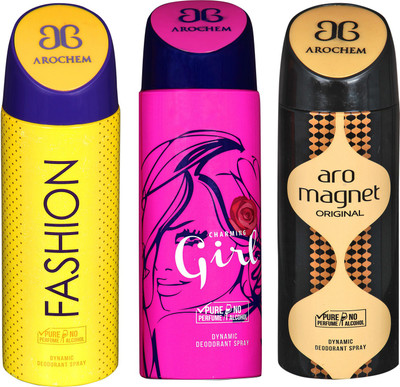 

arochem FASHION & ARO MAGNET & GIRL 3 PACK COMBO DYNAMIC DEODORANT SPRAY Deodorant Spray - For Men & Women(600 ml, Pack of 3)