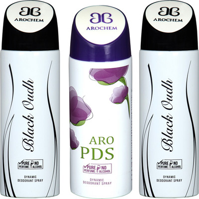 

arochem BLACK OUDH-2 AND ARO PDS 3 PACK COMBO DYNAMIC DEODORANT SPRAY Deodorant Spray - For Men & Women(600 ml, Pack of 3)