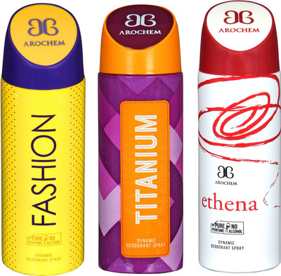

arochem FASHION & ETHENA & TITANIUM 3 PACK COMBO DYNAMIC DEODORANT SPRAY Deodorant Spray - For Men & Women(600 ml, Pack of 3)