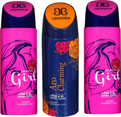 

arochem GIRL-2 AND ARO CHARMING 3 PACK COMBO DYNAMIC DEODORANT SPRAY Deodorant Spray - For Men & Women(600 ml, Pack of 3)