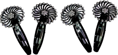 

Proplady Partywear (Set of 4 pieces) Stylish Rhinestone Black Metal Tic Tac Clips for Girls & Women|Wedding Hair Accessories|Designer Hair Clip, Hair Pin, Tic Tac Clip, Hair Accessory Set(Black)