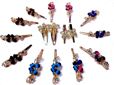 

Proplady Partywear (Set of 16 pieces) Stylish Rhinestone Metal Hair Clips for Girls & Women|Wedding Hair Accessories|Designer Hair Clip, Hair Pin, Tic Tac Clip, Hair Accessory Set(Multicolor)