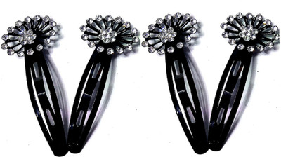 

Proplady Partywear (Set of 4 pieces) Stylish Rhinestone Black Metal Tic Tac Clips for Girls & Women|Wedding Hair Accessories|Designer Hair Clip, Hair Pin, Tic Tac Clip, Hair Accessory Set(Black)