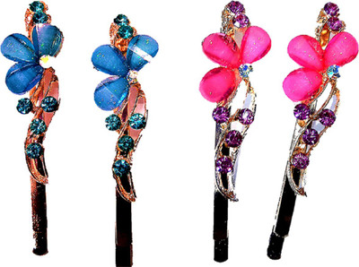 

Proplady Partywear (Set of 4 pieces) Stylish Rhinestone Metal Hair Clips for Girls & Women|Wedding Hair Accessories|Designer Hair Clip, Hair Pin, Tic Tac Clip, Hair Accessory Set(Blue, Pink)