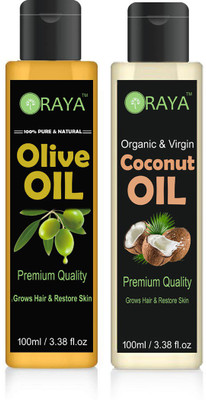

ORAYA Premium Virgin Coconut oil and Extra Light Olive Oil Combo pack of 2 bottles of 100 ml(200 ml) Hair Oil (200 ml) Hair Oil(200 ml)
