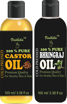Vadhika Pure Castor Oil and Bhringraj oil Combo of 2 No.100 ml Bottles(200 ml) (200 ml) Hair Oil(200 ml)