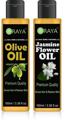 

ORAYA 100% Pure & Natural Extra Light Virgin Olive Oil & Jasmine (Chameli) Hair Oil Pack OF-2-BOTTLE 100ML Hair Oil(200ml) Hair Oil(200 ml)