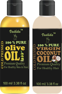 

Vadhika Premium Virgin Coconut oil and Olive Oil Combo pack of 2 bottles of 100 ml(200 ml) Hair Oil (200 ml) Hair Oil(200 ml)