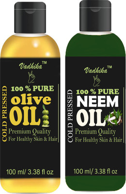 

Vadhika 100 % Pure Olive Oil and Neem oil Combo of 2 No.100 ml Bottles(200 ml) (200 ml) Hair Oil(200 ml)