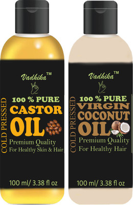 

Vadhika Premium Virgin Coconut oil and Castor Oil Combo pack of 2 bottles of 100 ml(200 ml) Hair Oil(200 ml)