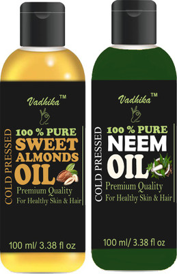 

Vadhika Premium Neem oil and Sweet Almond oil combo of 2 bottles of 100 ml (200ml) Hair Oil (200 ml) Hair Oil(200 ml)