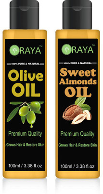 

ORAYA Extra Light Olive Oil and Sweet Almond oil Combo of 2 No.100 ml Bottles(200 ml) Hair Oil (200 ml) Hair Oil(200 ml)