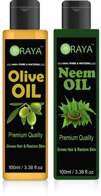 

ORAYA Premium Neem oil and Olive oil combo of 2 bottles of 100 ml (200ml) Hair Oil (200 ml) Hair Oil(200 ml)