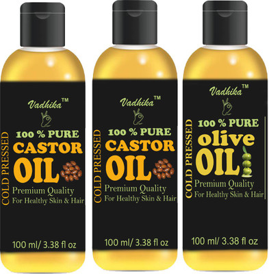 

Vadhika 100 % Pure & Natural Olive Oil and Castor Oil Combo of 3 No.100 ml Bottles(300 ml) (300 ml) Hair Oil(300 ml)