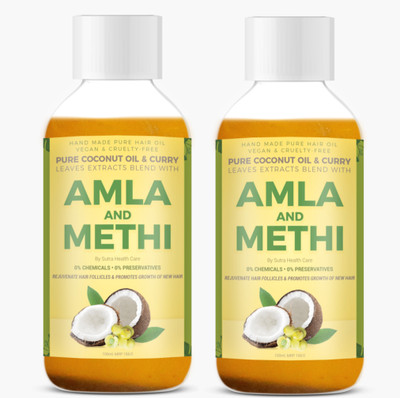 

Sutra Health Care 100% Organic Amla Hair Oil with Methi and Curry Leaves - Natural Hair Growth Oil to Reduce Hair Loss and Rejuvenate Follicles - No Preservatives or Chemicals Hair Oil - Pack Of 2 (100 ml + 100ml)) Hair Oil(200 ml)