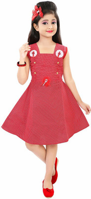 ADITI FAB Girls Midi/Knee Length Casual Dress(Red, Sleeveless)