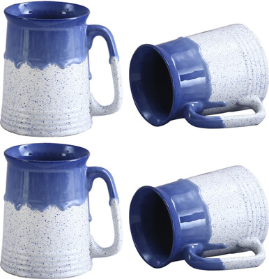

caffeine Blue Studio Ceramic Mug(500 ml, Pack of 4), Blue;white