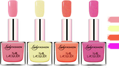 

Lady Fashion Extra Shine Extra Long Stay Chip Resistant Nail Polish Silky Pink,Mettalic Gold,Orange Silk,Abricoat Rose(Pack of 4)