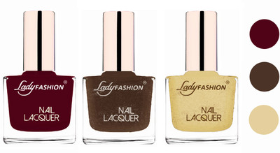 

Lady Fashion Extra Shine Extra Long Stay Chip Resistant Nail Polish (set of 3) Maroon,Mettalic Brown,Mettalic Gold(Pack of 3)