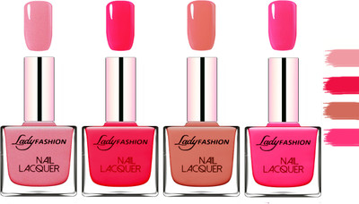 

Lady Fashion Extra Shine Extra Long Stay Chip Resistant Nail Polish Silky Pink,Sweet Red,Nude,Pink(Pack of 4)