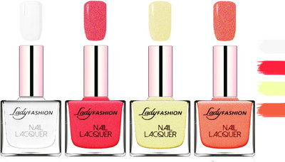 

Lady Fashion Extra Shine Extra Long Stay Chip Resistant Nail Polish White,Bright Pink,Mettalic Gold,Orange Silk(Pack of 4)
