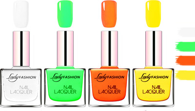 

Lady Fashion Extra Shine Extra Long Stay Chip Resistant Nail Polish White,Light Green,Juice Orange,Yellow(Pack of 4)