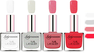 

Lady Fashion Extra Shine Extra Long Stay Chip Resistant Nail Polish White,Grey,Mauve,Pink(Pack of 4)