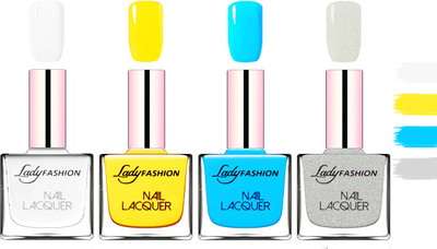 

Lady Fashion Extra Shine Extra Long Stay Chip Resistant Nail Polish White,Yellow,Sky Blue,Grey(Pack of 4)