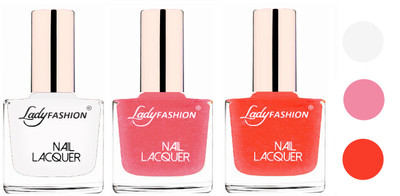 

Lady Fashion Extra Shine Extra Long Stay Chip Resistant Nail Polish (Set Of 3) White,Silky Pink,Orange Silk(Pack of 3)