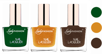 

Lady Fashion Extra Shine Extra Long Stay Chip Resistant Nail Polish (Set Of 3) Dark Green,Golden,Mettalic Brown(Pack of 3)